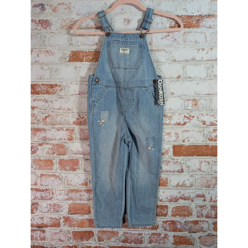 OshKosh Denim Overalls Kids 5T Light Blue Floral Embroidered Jeans 6J698810